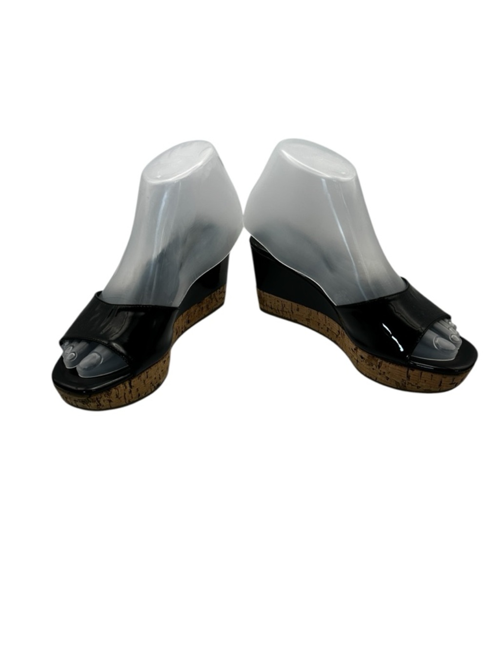 Prada Cork Wedge Slide Sandals Black Patent Leather Platform Mule EU 35.5 US 5.5 - Picture 3 of 7